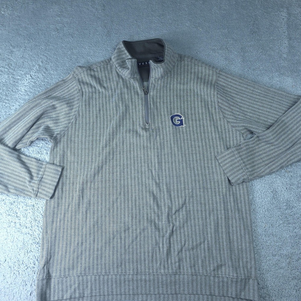 Vesi Sweater Mens XL Gray 1/4 Zip Mock Neck Herringbone Knit Pullover G Logo